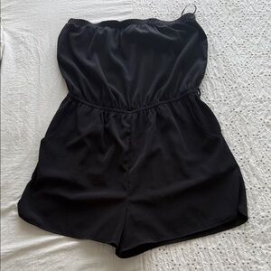 Black Strapless Black Romper with Pockets